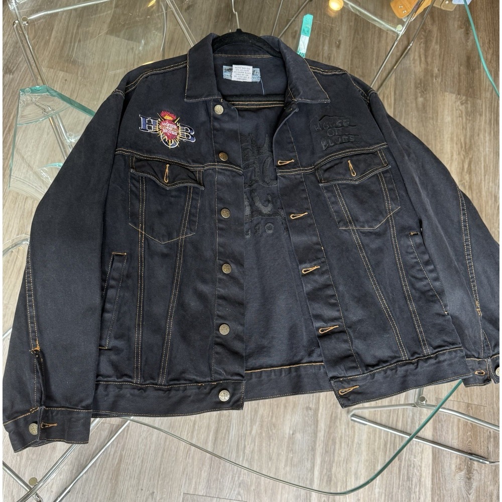 Vintage House Of Blues New Orleans Men Black Denim Jean Jacket Grunge Bikercore